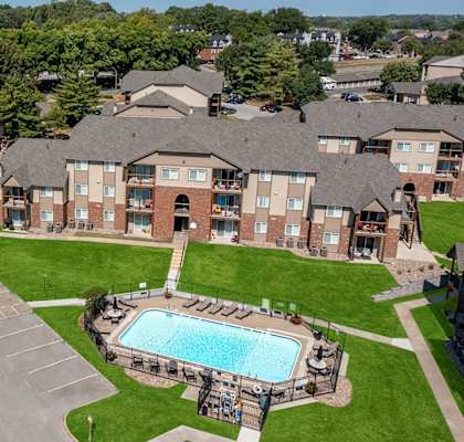 Aerial view of Regency Woods community, showcasing the layout of the buildings and surrounding greenery.