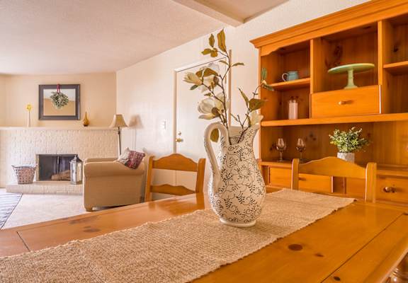Catalina Canyon dining area near fully enclosed balcony.
