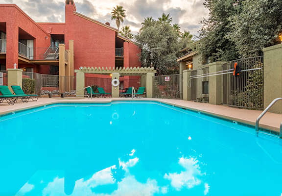 El Dorado Area large sparkling pool with lounge chairs.