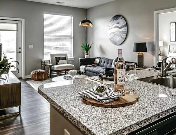 Kitchen and Living room at The Landings Apartments, Bellevue, NE 68123
