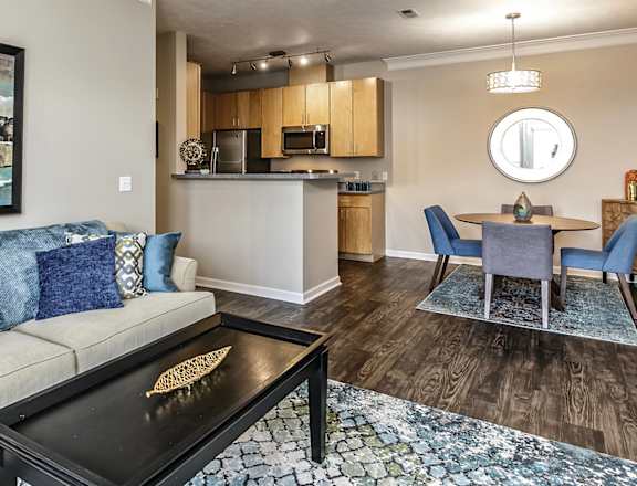 Kitchen and living room at Whispering Hills, Omaha, 68164