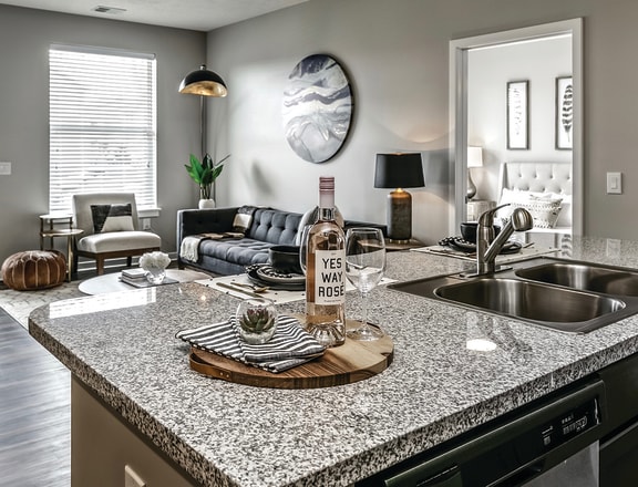 Kitchen and Living room at The Landings Apartments, Bellevue, NE 68123