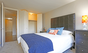 Furnished bedroom and closet at 7251 at Waters Edge, Illinois