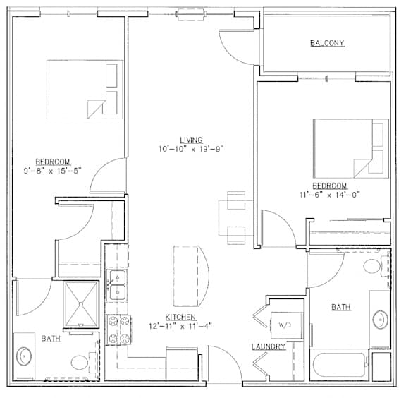 2 BR 1000 sqft
