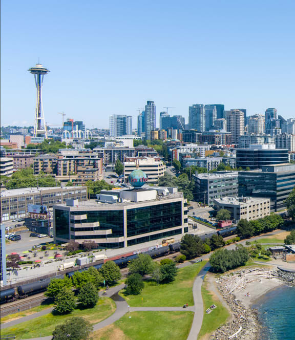 a view of the seattle skyline with the space needle in the background
