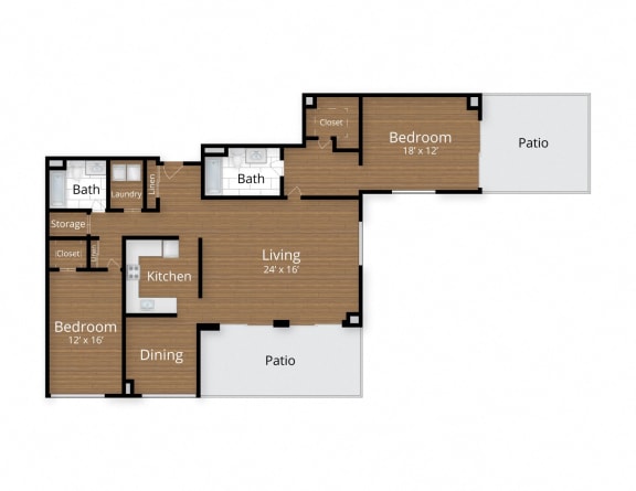 Floor Plan  2 bed 2 bath E at Lenox Club Apartments, Arlington, 22202