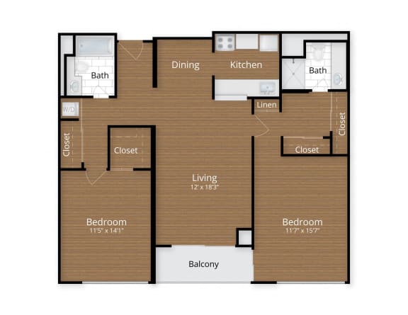 Floor Plan  2 bed 2 bath C at Lenox Club Apartments, Arlington, VA, 22202