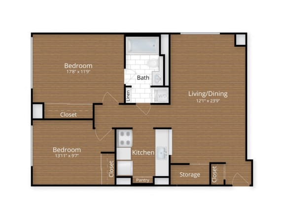 Floor Plan  2 bed 1 bath A at Lenox Club Apartments, Virginia
