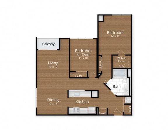 Floor Plan  2 bedroom 1 bathroom at Lenox Club Apartments, Silver Spring, Maryland