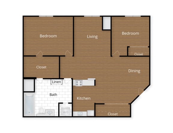 Floor Plan  2 bedroom 1 bathroom B at Lenox Club Apartments, Maryland