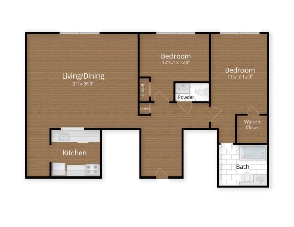 Floor Plan  2 bedroom 1 bathroom C at Lenox Club Apartments, Maryland