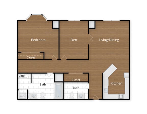 Floor Plan  2 bedroom 2 bathroom B at Lenox Club Apartments, Silver Spring, MD, 20910