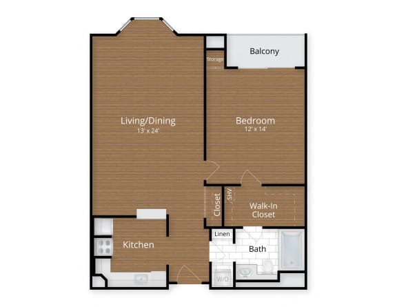 Floor Plan  One Bedroom 1 bath A at Lenox Club Apartments, Silver Spring, 20910