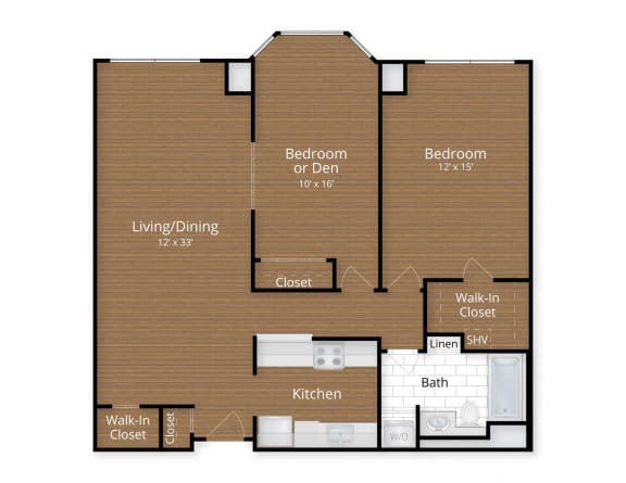 Floor Plan  2 bedroom 1 bathroom A at Lenox Club Apartments, Silver Spring, 20910