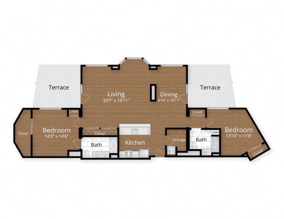Floor Plan  2 bedroom 2 bathroom E at Lenox Club Apartments, Silver Spring, 20910