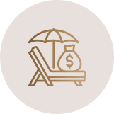 a beach chair with a bag of money sitting on it