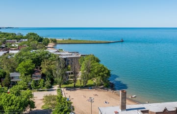 a view of the shoreline and the water from the top of the building at 1033 W Loyola, Illinois, 60626
