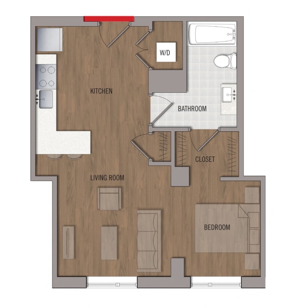 Studio 1 bathroomS6 Floor Plan at The George, Wheaton