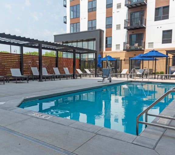 Pool Area at The Exchange Apartments in New Brighton, MN, 55112