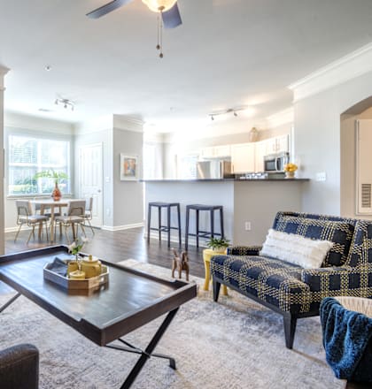 a living room with couches and a coffee table