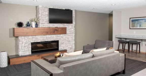 community room with fireplace