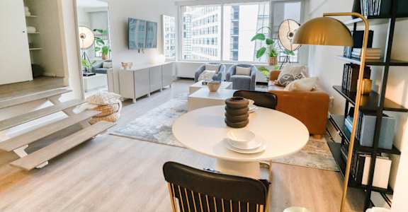 Living Room with coffee table at 21 E Chestnut, Chicago, Illinois