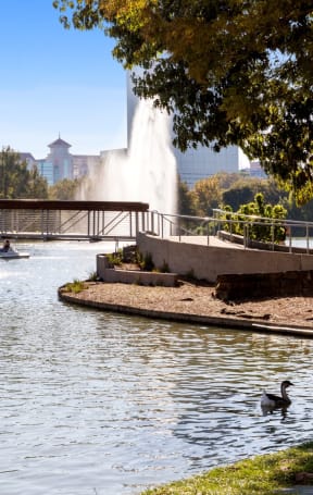 a bridge over a body of water with a city in the background