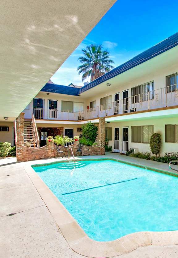 A swimming pool in a residential area.