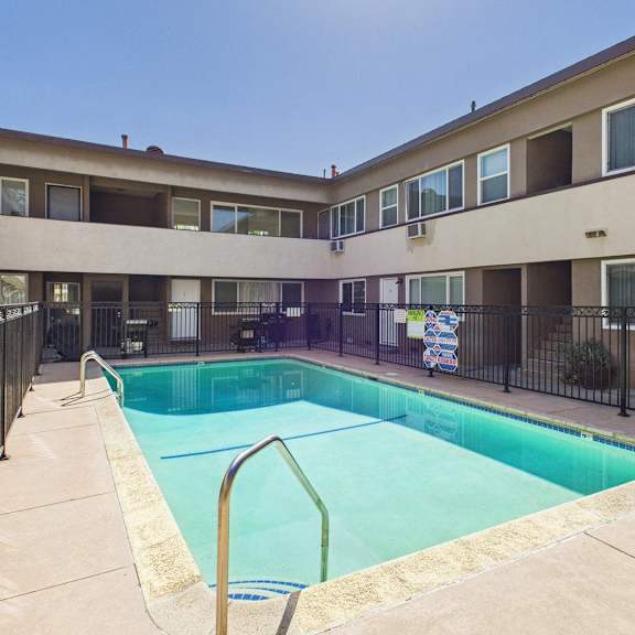 A swimming pool in a residential building.