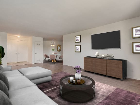 a living room with a couch and a coffee table