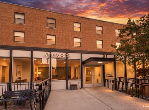 A building with the name "Abbott" on it.
