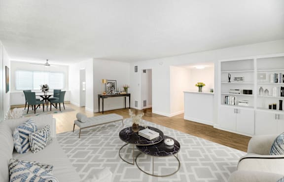 a living room with a couch and a table