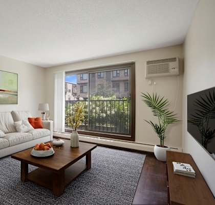 a living room with a couch and a coffee table