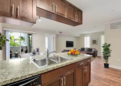 a kitchen with a sink and a counter top