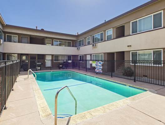 A swimming pool in a residential building.