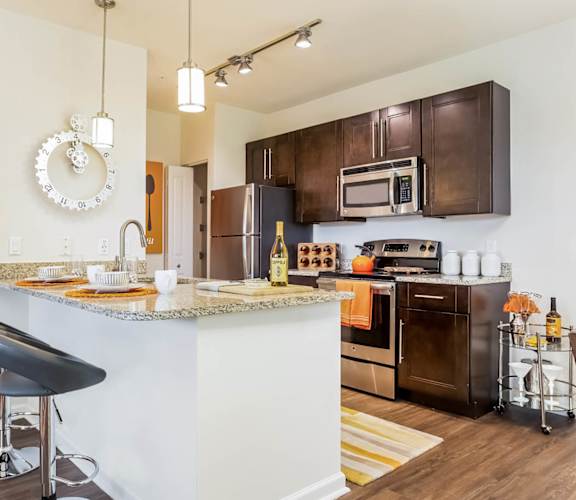 Interior kitchen view inside Sancerre at Sand Lake luxury apartments