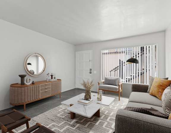 a living room with a couch and a coffee table