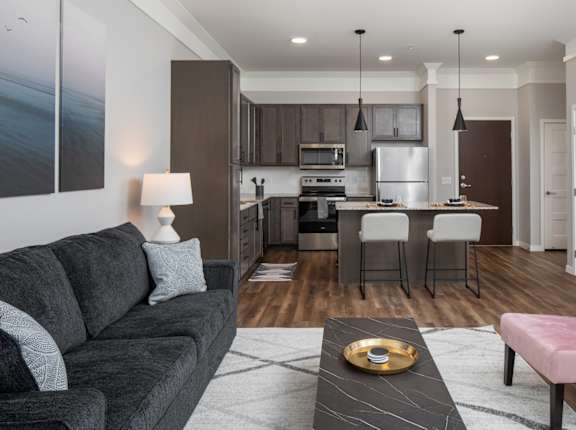 Living Room With Kitchen at The Edison at Woodbury, Woodbury