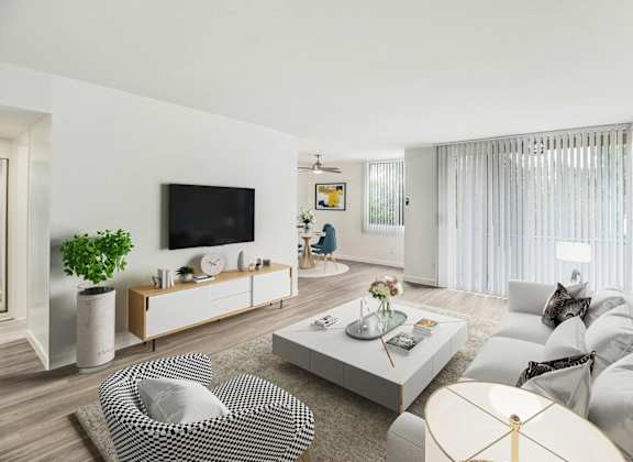 a living room with a couch and a coffee table