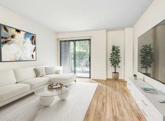 a living room with a couch and a coffee table