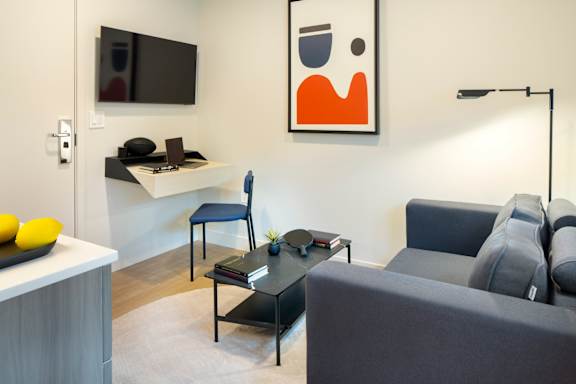 Living Area With TV  at The Aster, California, 90024