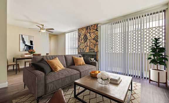 a living room with a couch and a coffee table