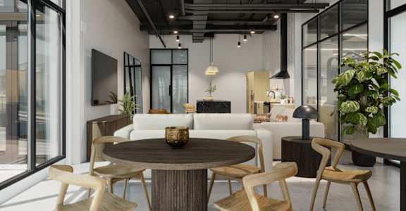 a living room with a round table and chairs at Skylar At Sunset, California, 90027