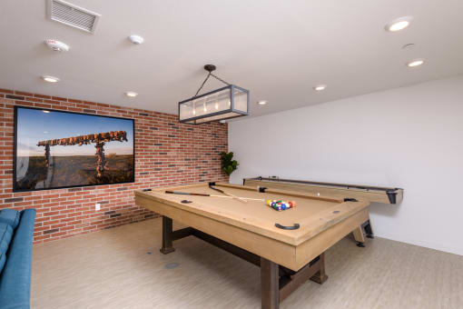 Gaming options include pool table and shuffleboard table