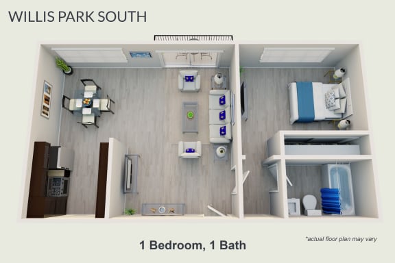 Floor Plan  One Bedroom, One Bath