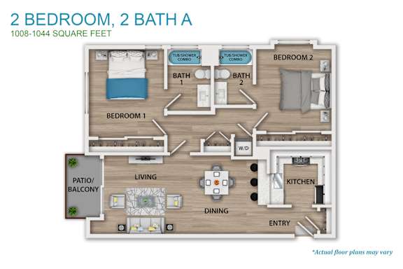 Floor Plan  2 Bed - 2 Bath Layout A