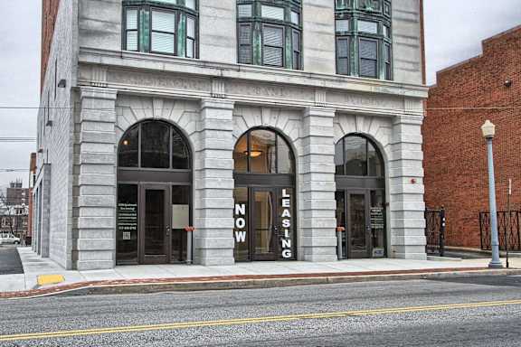 the front of a building on a city street