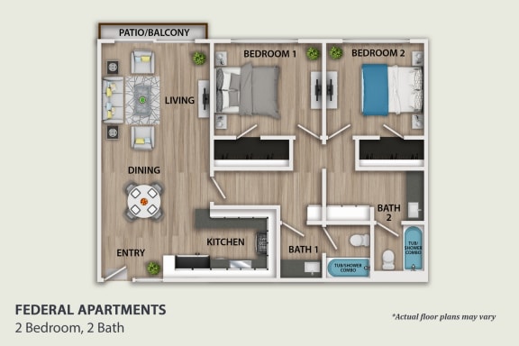 Floor Plan  Two Bedroom, Two Bath