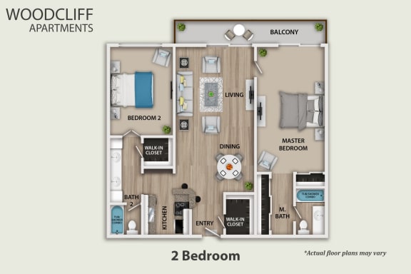 2 Bedroom Floor Plan at Woodcliff
