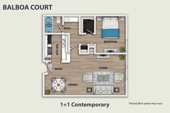 Floor Plan  1 Bedroom, 1 Bath Contemporary